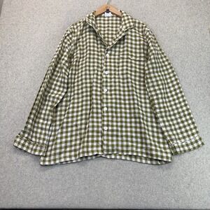 Piglet in Bed Men's Botanical Green Gingham 100% Linen Pajama Shirt Large